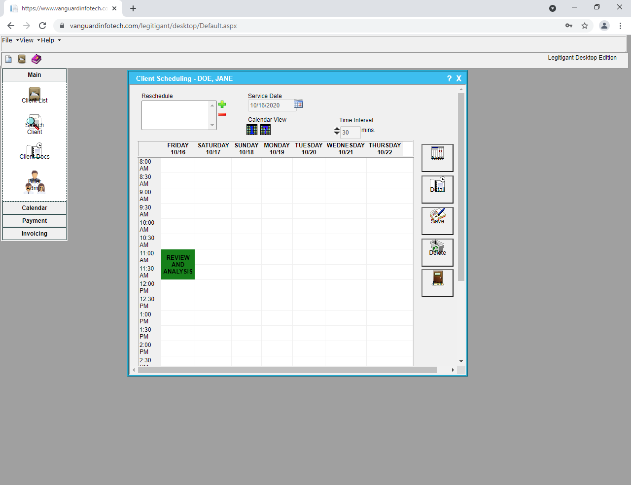 screenshot of Legitigant Billing Management